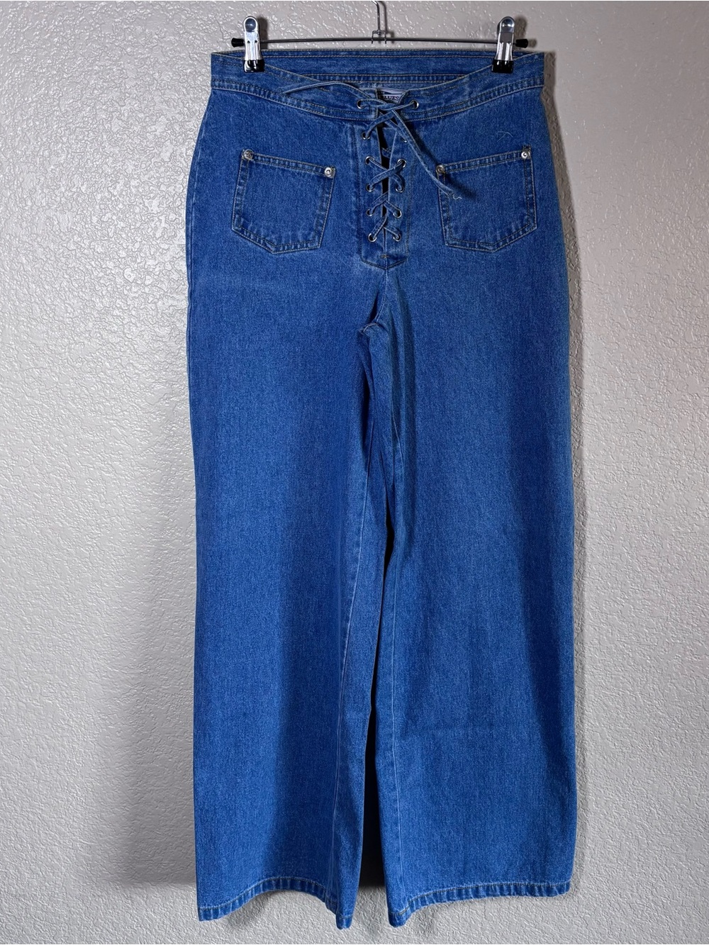 Vintage Lace-Up High-Rise Wide Leg Jeans - Blue
